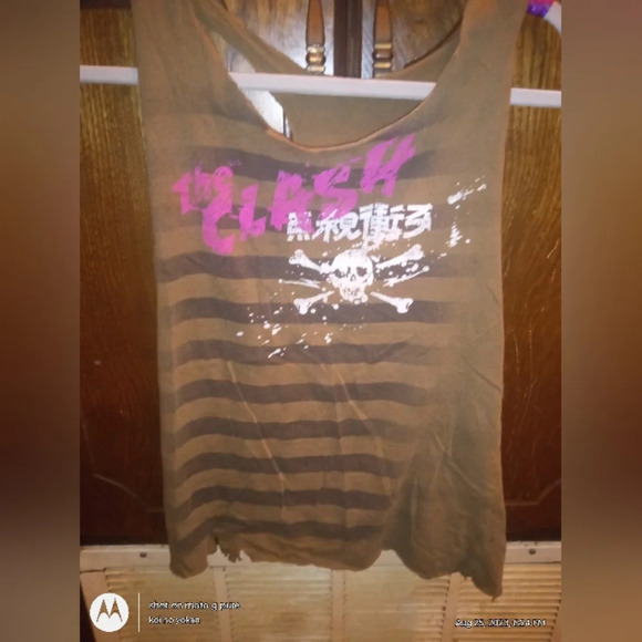 Army Green Striped The Clash Cutoff Tank Top Large - Picture 3 of 6